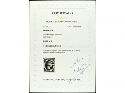 (*) ESPAÑA. Ed. 6. 6 cuartos negro. Cert. C.M.F. Se vende ta