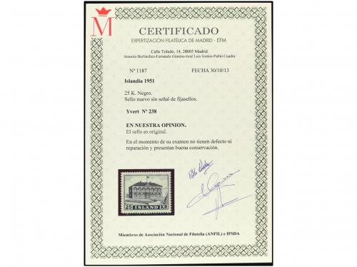 ** ISLANDIA. Yv. 238. 25 k. negro. Cert. EFM. PRECIOSO. Yve