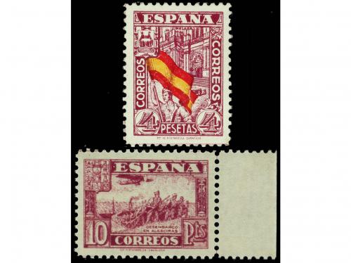 ESPAÑA. Ed. *812P y **813ccb. 4 pts. lila, rojo y amarillo