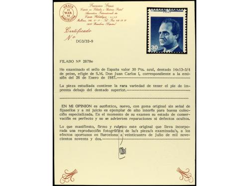 ** ESPAÑA. Ed. 2879dv. JUAN CARLOS I. 30 pts. azul con DENTA