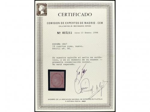 (*) ESPAÑA. Ed. 90. 19 cuartos rosa. Cert. CEM. Raro en nuev