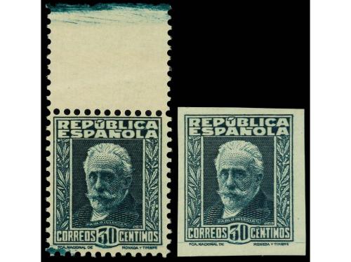 ** ESPAÑA. Ed. 669cc y 669ccs. 30 cts. verde azulado (dentad