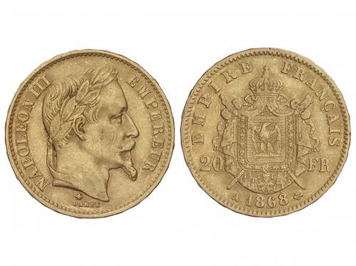 FRANCIA. 20 Francs. 1868-A. NAPOLEÓN III. PARÍS. 6,39 grs. A