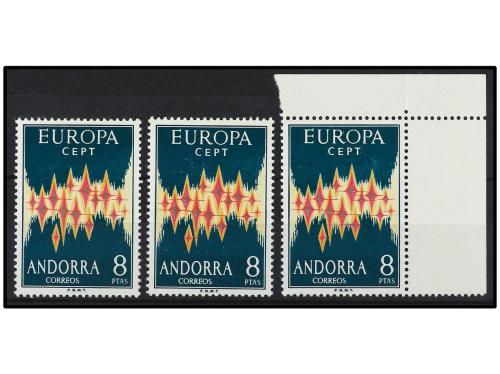 ** ANDORRA. Ed. 72. EUROPA&#39;72, 8 pts. 3 sellos. LUJO. 