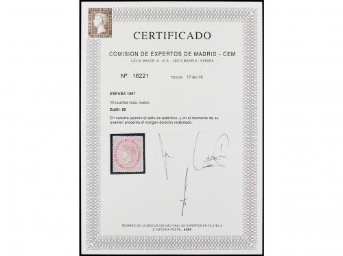 * ESPAÑA. Ed. 90. 19 cuartos rosa. Dentado retocado. Cert.