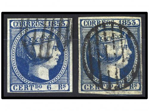 ° ESPAÑA. Ed. 21. 6 reales azul. 2 sellos. Buena calidad. Ce