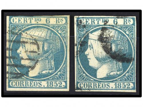 ° ESPAÑA. Ed. 16. 6 reales azul. Dos sellos, uno márgen just