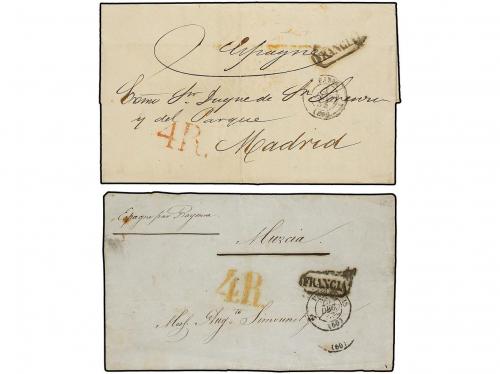 ✉ ESPAÑA: PREFILATELIA. 1853-54. Carta y frontal FRANCIA a M