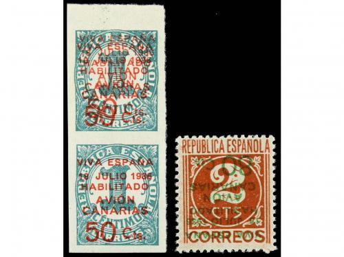 * ESPAÑA: CANARIAS. Ed. 8hh+8 y 9Ahi. 50 cts. sobre 1 cto. v