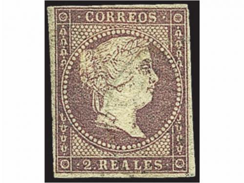 * ESPAÑA. Ed. 46. 2 reales violeta, parcialmente reparado.