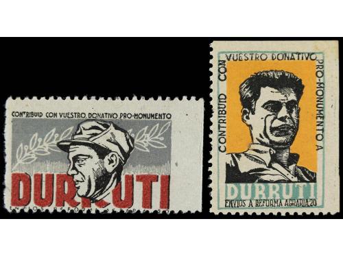 * ESPAÑA GUERRA CIVIL. VIÑETAS POLÍTICAS. Durruti. 2 valores