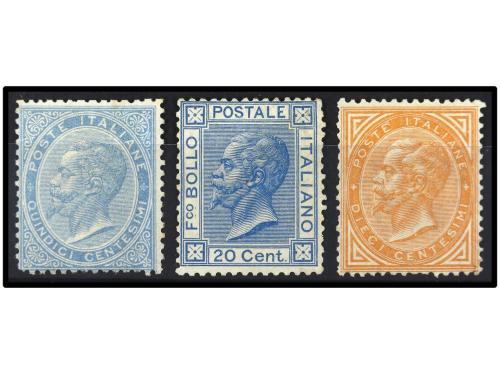 (*) ITALIA. Yv. 15, 17 y 23. 10 c. naranja, 15 c. azul y 20 