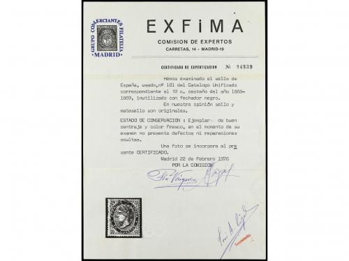 ° ESPAÑA. Ed. 101. 19 cuartos castaño. Cert. EXFIMA. Cat. 73