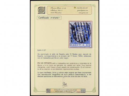 ° ESPAÑA. Ed. 27. 6 reales azul. MUY BONITO EJEMPLAR. Cert. 