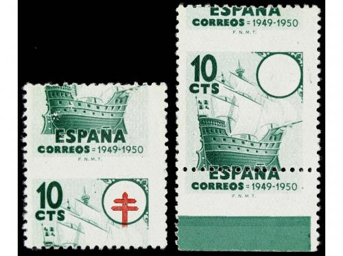 ** ESPAÑA. Ed. 1067dh y eph. 1949. 10 c. verde dentado despl