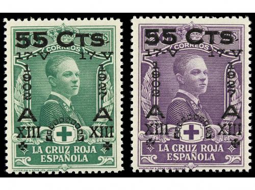 ** ESPAÑA. Ed. 378 y 379t. 55 cts. sobre 10 cts. verde y 55 