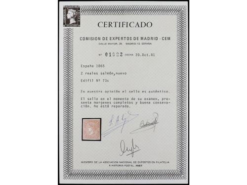 * ESPAÑA. Ed. 73A. 2 reales salmón. Márgenes completos. Cert