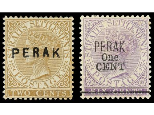 * MALAYA: PERAK. Yv. 2a y 10 c. 2 cts. castaño claro (tipo I